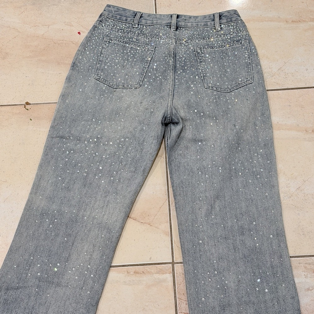 Alexander Wang Crystal Rhinestone Embellished Straight Jeans S 28 Gray Blue Y2K - Picture 13 of 16
